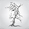 Woman`s face in the form of a tree. vector illustration