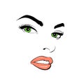 A woman`s face. Green-eyed. Attentive. Royalty Free Stock Photo