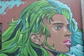 Woman`s Face Mural on wall in downtown Corvallis, Oregon