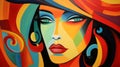 Vibrant Woman: Bold Lines And Dynamic Colors In Fauvism Style Royalty Free Stock Photo