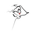A woman`s face in profile in the trendy style of outline. Abstract minimalistic linear sketch. Royalty Free Stock Photo