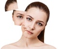 Woman`s face before and after rejuvenation. Royalty Free Stock Photo