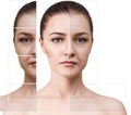 Woman`s face before and after rejuvenation. Royalty Free Stock Photo