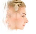 Woman's face in rendered water