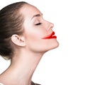 Woman's face with smeared red lipstick Royalty Free Stock Photo