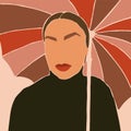 The Woman`s Face with umbrellas Minimal Style. Abstract Contemporary collage in a modern trendy style. Vector