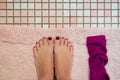 A Womans Feet on Bath Mat Royalty Free Stock Photo