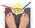 Woman' s feet on bathroom scale Royalty Free Stock Photo