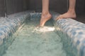 woman s feet edge bathtub. High quality photo Royalty Free Stock Photo