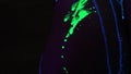 On a woman`s femur in the darkness they splash green fluorescent paint that glows in the ultraviolet