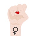Woman`s Fist Raised Up isolated on white background. Female Symbol. Girl Power. Feminism concept. Vector Illustratiom. Royalty Free Stock Photo