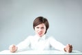 Woman\'s furious outburst in sterile office Royalty Free Stock Photo