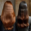 Woman\'s hair journey Before and after treatment, from sickly Royalty Free Stock Photo