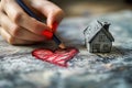 Woman\'s hand draws a house with red heart. Home sweet home concept. Dream housing. homesickness Royalty Free Stock Photo