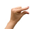 Woman's hand gesturing a small amount