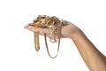 WomanÃ¢â¬â¢s Hand Holding Gold Jewelry Royalty Free Stock Photo