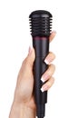 Woman's hand holding a microphone for an interview Royalty Free Stock Photo