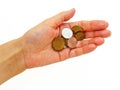 The woman`s hand holds the Belarusian coin against a white background. Royalty Free Stock Photo