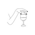 Woman`s Hand Holds a glass of Wine in a minimalistic style . Vector Fashion Illustration of the female body