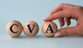 A woman's hand holds a wooden ball with the abbreviation CVA