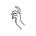 Woman`s hand icon line. Vector Illustration of female hands of different gestures. Lineart in a trendy minimalist style Royalty Free Stock Photo