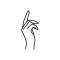 Woman`s hand icon line. Vector Illustration of female hands of different gestures. Lineart in a trendy minimalist style