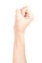 A woman`s hand lifted a thumbs up symbol fist Represents the fight isolated on white background and clipping path Royalty Free Stock Photo