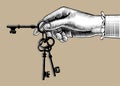 Woman`s hand with old keys