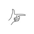 A woman`s hand points to the right. Vector outline Icon with female hand Gesture with index finger in minimal style.