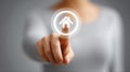 Touchscreen Interface With Home Icon Pressed By Female Finger. Smart Home Technology Concept Royalty Free Stock Photo