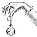 Woman`s hand with a retro pocket watch