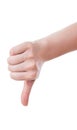 Woman's hand shows thumb down isolated on white Royalty Free Stock Photo