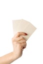 Woman's hand with three business cards Royalty Free Stock Photo