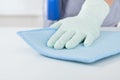 Woman's hand wiping table with rag Royalty Free Stock Photo