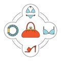 Woman`s handbag contents color icons set Royalty Free Stock Photo