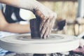 The woman's hands close up, the masterful studio of ceramics wor Royalty Free Stock Photo