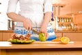 Woman's hands cutting apple Royalty Free Stock Photo