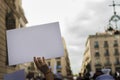 Woman`s hands holding banner during demonstration