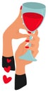 Woman\'s hands with glass of red wine. Love wine. Vector isolated illustration Royalty Free Stock Photo