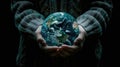 Woman& x27;s hands holding planet earth globe. Environmental ecology issues, save the world concept. AI Generated Royalty Free Stock Photo