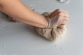 Woman`s hands kneading flour making pizza or bread