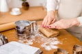 Woman`s hands roll the dough. Protection Symbol, heat comfort Royalty Free Stock Photo