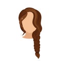 Woman s head with long french braid. Dark brown hair. Fashionable female hairstyle. Flat vector for poster of