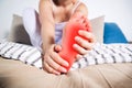 Woman`s leg hurts, pain in the foot, massage of female feet Royalty Free Stock Photo