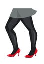 Female legs in black stockings and red shoes Royalty Free Stock Photo