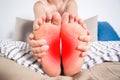 Woman`s legs hurts, pain in the foot, massage of female feet