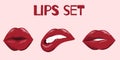 Woman`s lip vector set. Mouth with teeth, smile, tongue isolated.