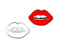 Vector lip symbol isolated on white background. kiss black lip contour. linear icon illustration. Woman`s lips drawing Royalty Free Stock Photo