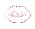 Vector lip symbol isolated on white background. kiss black lip contour. linear icon illustration. Woman`s lips drawing Royalty Free Stock Photo