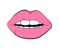 Vector lip symbol isolated on white background. kiss black lip contour. linear icon illustration. Woman`s pink lips drawing Royalty Free Stock Photo